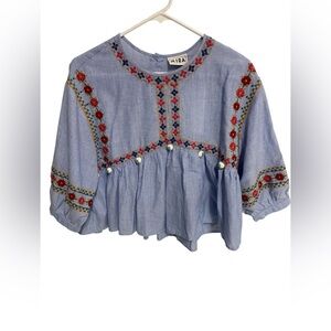 Blue Embroidered Blouse